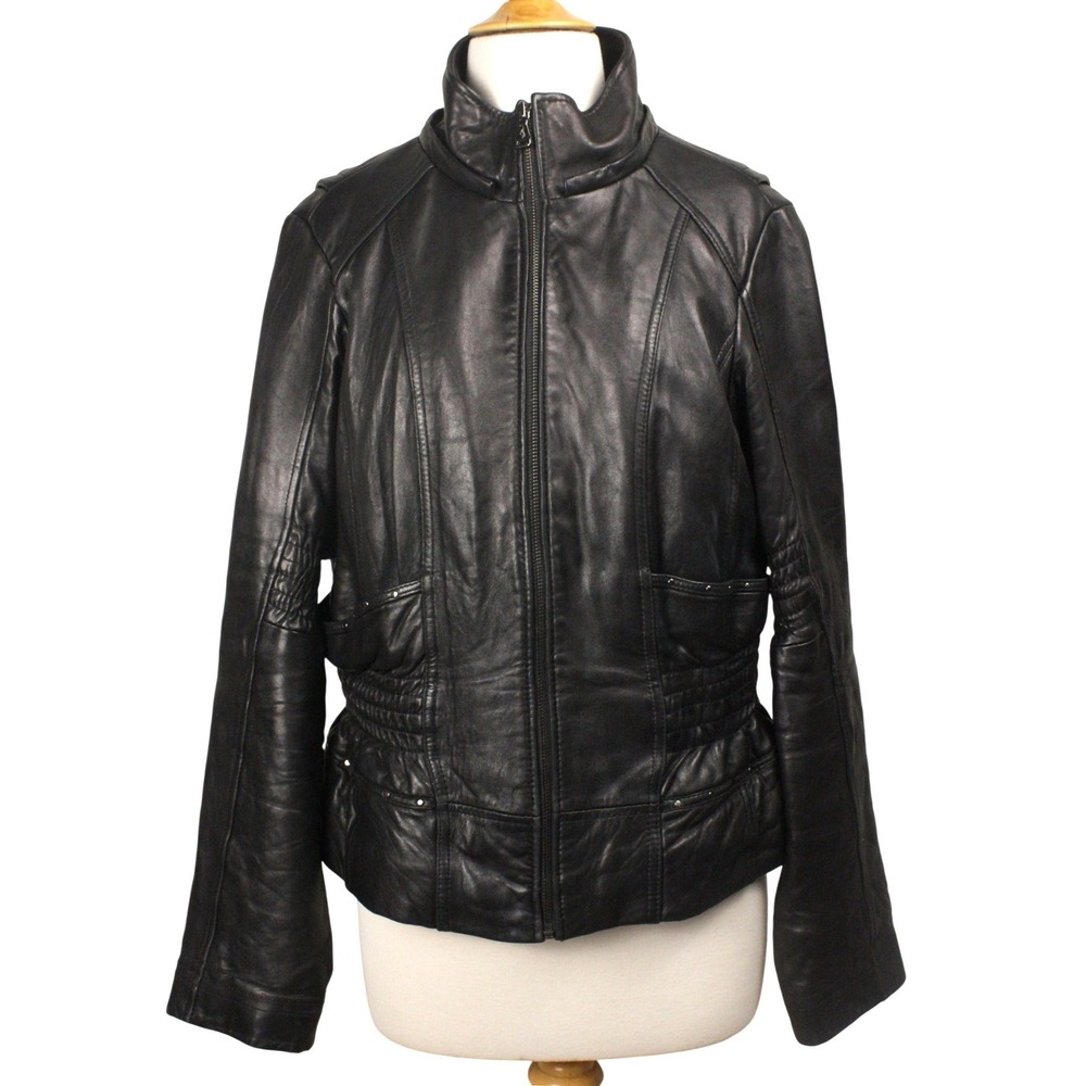 Baby Phat Y2K Leather Moto Jacket Womens XL Indie Sleaze Hip Hop Biker Black